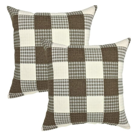 - Tayyakoushi Daily Decorations Sofa Cushion Covers Zippered Retro Farmhouse Tartan Plaid Cotton Linen Square Decorative Throw Pillow Case Pillowcase 18 x 18 Inch, Set of 2 (Brown/New Checker)