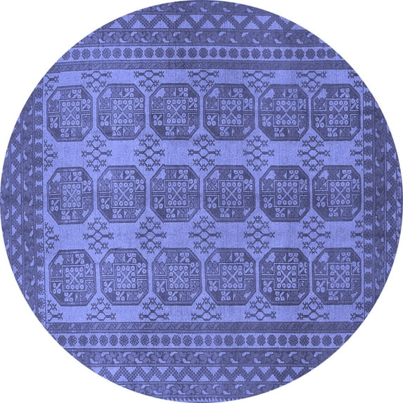 Ahgly Company Machine Washable Indoor Round Persian Blue Traditional Area Rugs, 4' Round