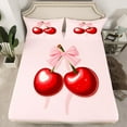thumbnail image 2 of Feelyou Pink Bowknot Cherry Queen Sheet Sets for Kids, Kawaii Princess Ribbon Flat Sheet, Fairy Tale Style Queen Fitted Sheet, Luxury Bedroom Decor, 4pcs, 2 of 7