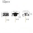 thumbnail image 3 of Adornos para tartas de graduación, banderas de papel negro con purpurina, pack de 12 para decoraciones de la fiesta de graduación, cupcakes, postres, bocadillos, 3 of 6