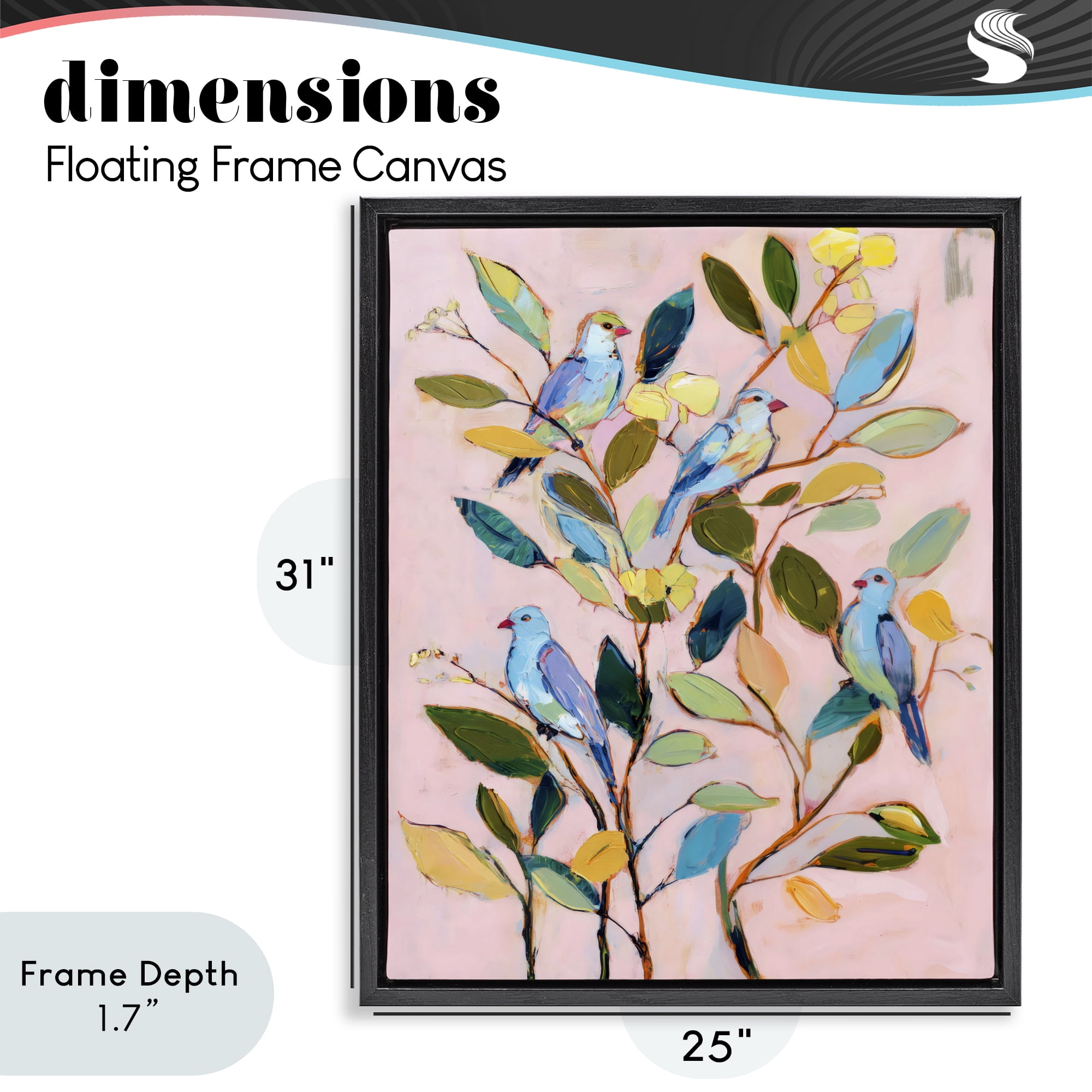 Stupell Industries Birds Between Leaves Impression Black Framed Floater Canvas Wall Art, design by Sisi and Seb