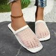 thumbnail image 3 of THDHVS Flat Sandals for Women,Women's Sandals,Women's Fashion Casual Fishnet Woven Hollow Spring and Summer Flat Roman Sandals White 5.5, 3 of 5
