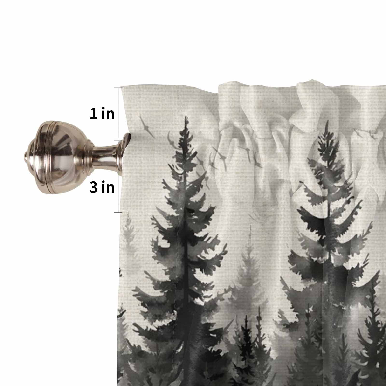 Black Forest Kitchen Curtains Valance and Tier Set Tree Bird Nature Landscape Linen Rod Pocket Short Curtains for Small Window 3 Pieces Set for Bedroom Bathroom Cafe (54" x 18"+27" x 24")