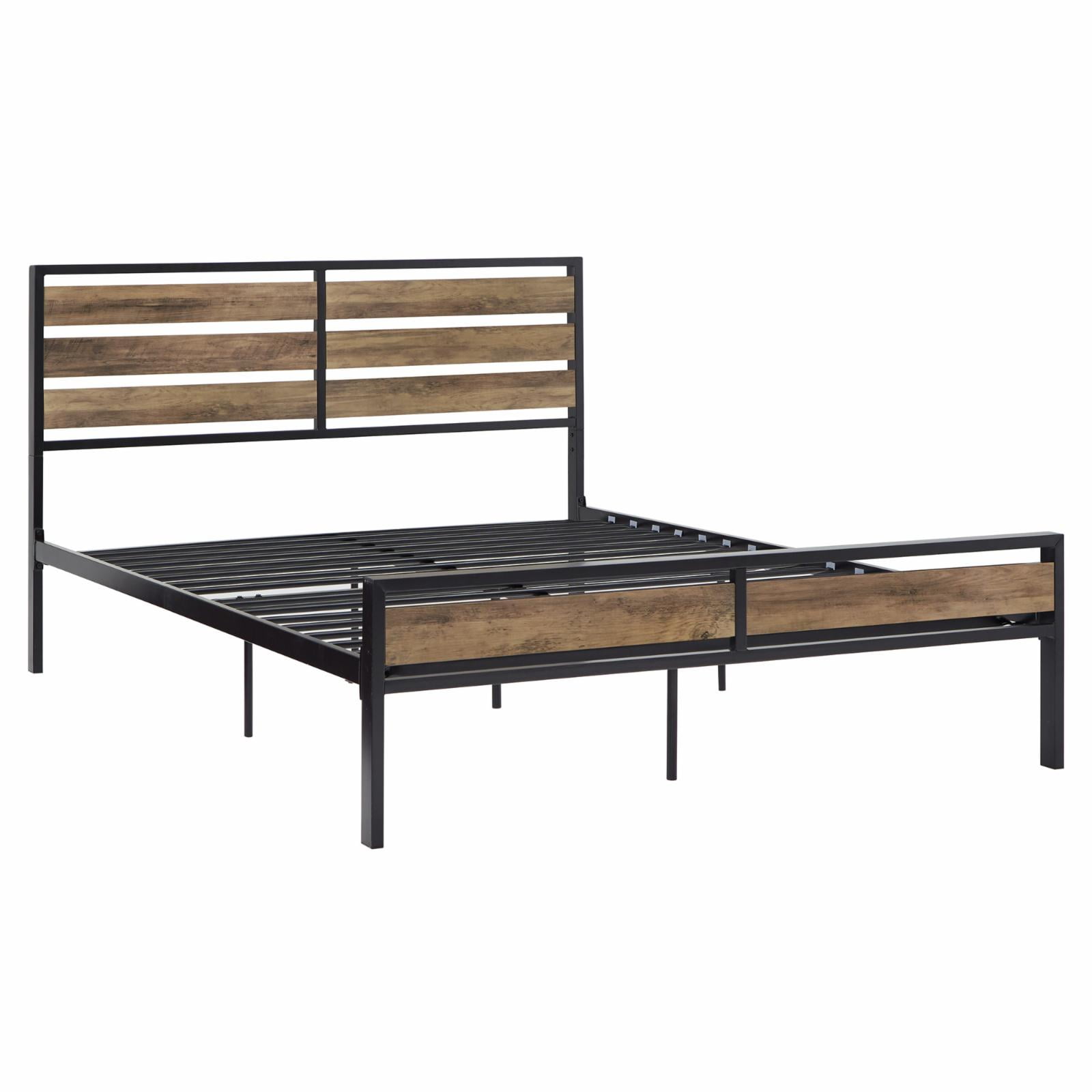 Weston Home Aabir Low Profile Metal and Wood Platform Queen Bed, Brown/Black