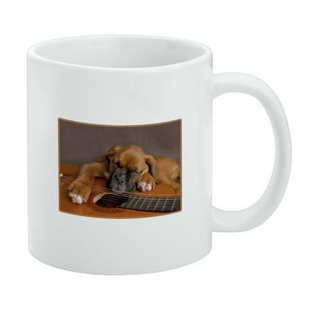 

Boxer Puppy Dog Sleeping on Guitar White Mug