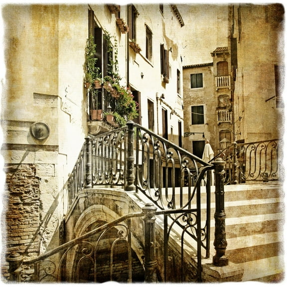 Art.com Streets Of Old Venice -Picture In Retro Style Art Print by Maugli-l, 24" x 24"