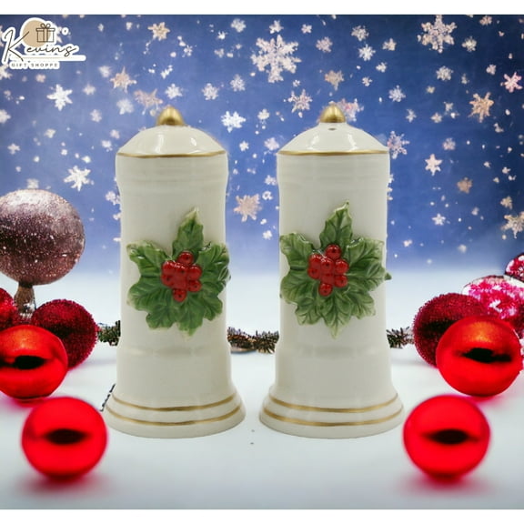 Ceramic Christmas Holly Salt and Pepper Shakers 2x2x4.5 Inch Gift