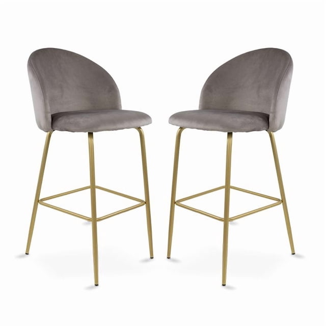Silla Alta Terciopelo Taupe con Patas Doradas - Bancos para Barra Moderno y Elegante Sillaa Altas para Cocina, Bar y Comedor Set de 2 piezas