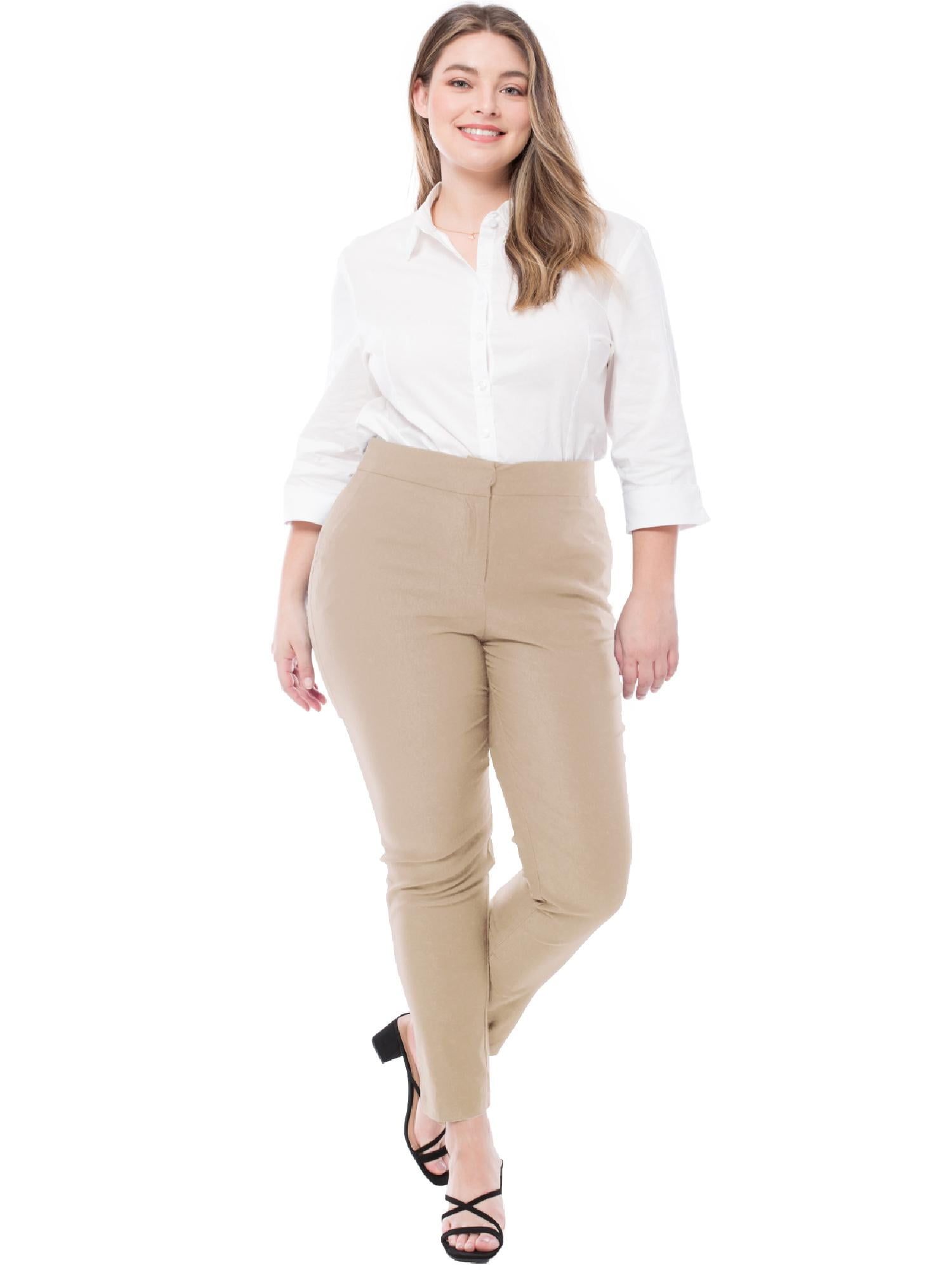 Made by Olivia Women's Solid High Waist Ultra Comfy Stretchy Office Trouser  Pants