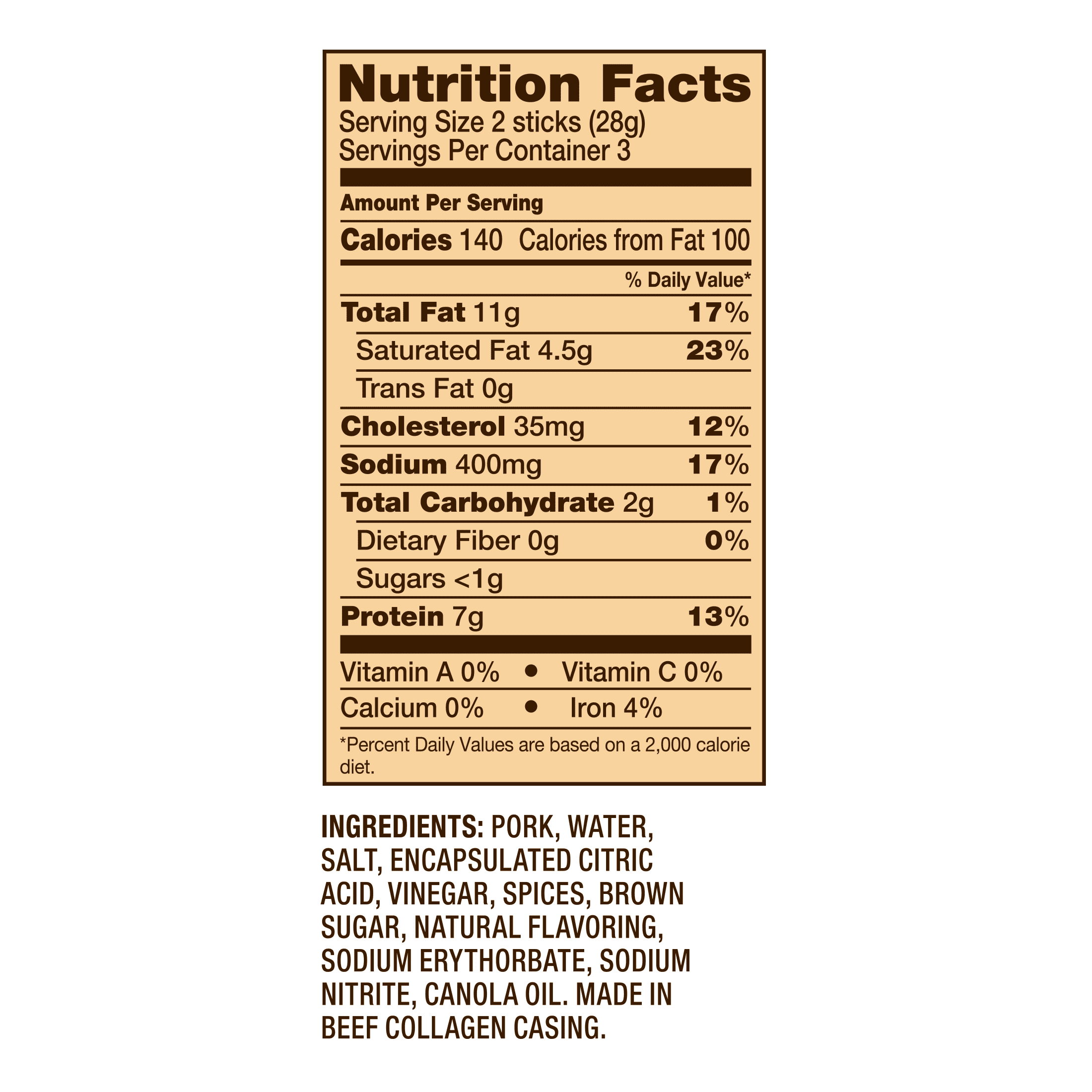 Cattleman's Cut Double Smoked Sausage Sticks, 3oz Shelf-Stable Plastic Pouch