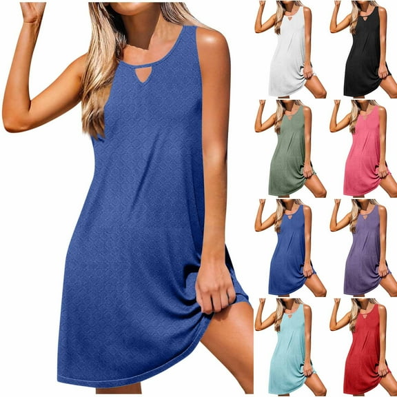 SMihono Summer Dresses for Women 2025 Sleeveless Vacation Dress Loose Fit Flowy Dress Casual Beach Dresses Crewneck Sundress Black M
