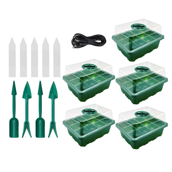 jinwen Seed Starter Tray Dome Hydroponic Reusable Wheatgrass W/ Grow Light Seedling Kit Green