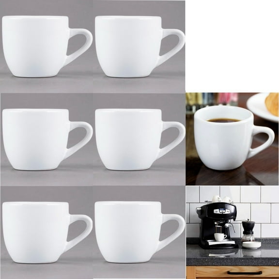 6 Cups 6 or 12 Espresso Coffee Cup Cups Rolled Edge Bright White Stoneware 3.5 oz