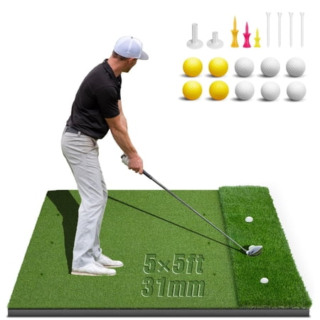 Dual-turf Golf Mat 31mm: 6x4ft/5x5ft Extra Large Hitting Mats Practice Outdoor Indoor High-density Artificial Turf Matt For Garage Simulator Chipping Driving Ideal Gifts Men Dad