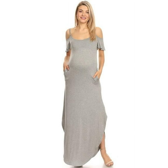 MTRPS3101-10-2XL Maternity Reta Maxi Dress, Heather Grey - 2XL