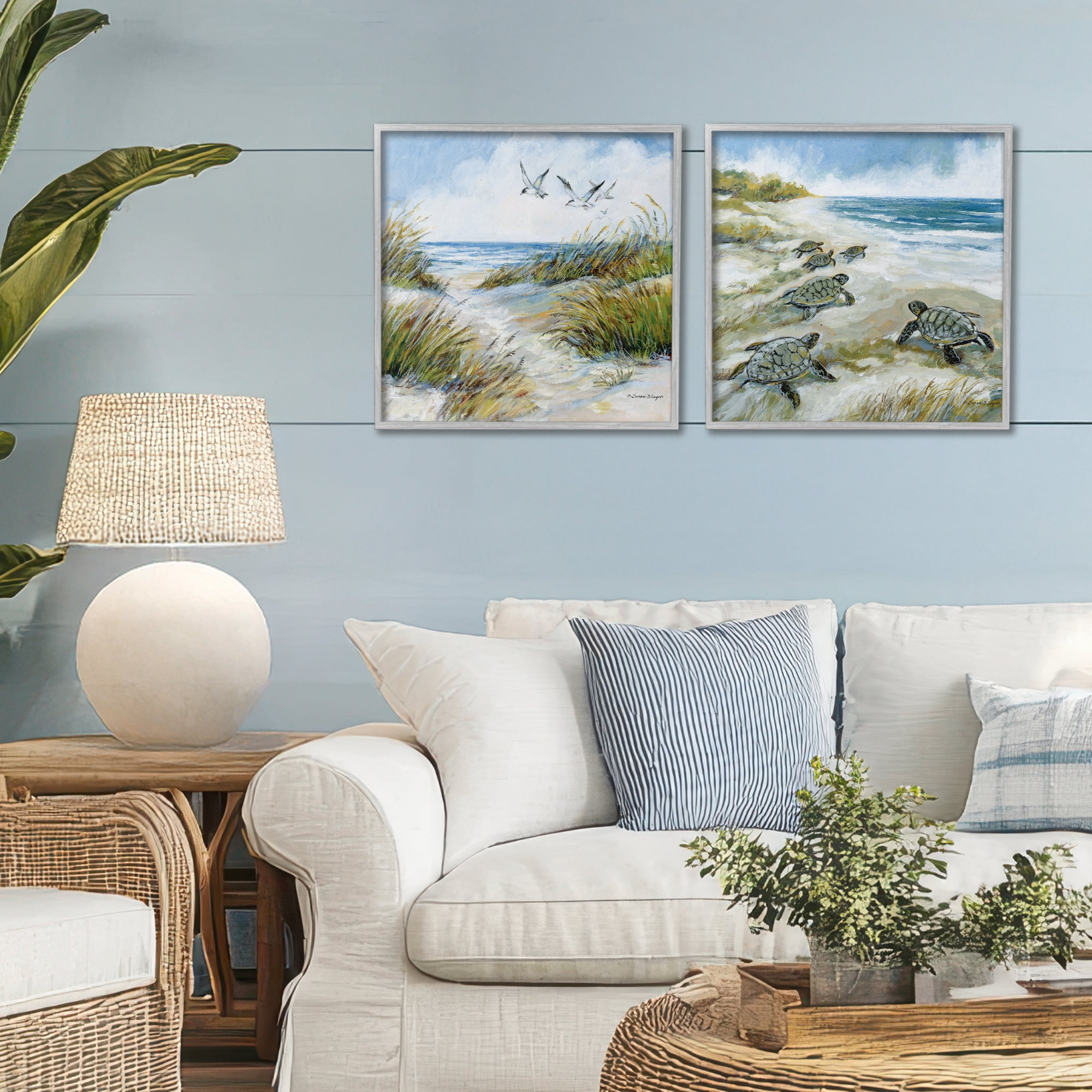 Stupell Industries Beach Creatures on Dunes 2 Piece Gray Framed Giclee Art Set, design by Susan Winget