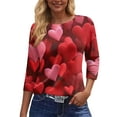 thumbnail image 4 of Fgvctg Valentine's Day Women's Tops Casual 3/4 Sleeve Crewneck Shirts Trendy Date Night Pullover Tops Plus Size Cute Love Heart Print Blouse Gifts For Her Pink 2XL, 4 of 5