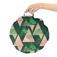 thumbnail image 2 of Grunge Round Floor Cushion with Handle, Triangles Inner Murky Leaves and Stripes Creative Rainforest Nature, Pillow for Living Room & Dorms, 18" Round, Hunter Green and Pale Pink, by Ambesonne, 2 of 4