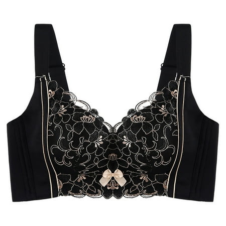 miqiqism Full Coverage Bra Women No Underwire Embroidery Lace Bralettes Minimizer Bras Convertible Straps T-Shirt Bras Support Bra Workout Brassiere Everyday Bra 01_Black X-Large