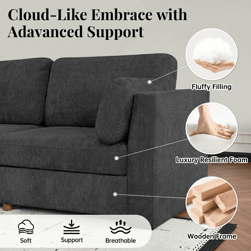 Howcool Cloud Couch Modular Sectional Sofa 6 Seat 134" U Shaped Convertible Couch Linen Thick Cushion with 2 Storage Ottomans and Toss Pillows Washable Removable Cover for Living Room,Charcoal Black