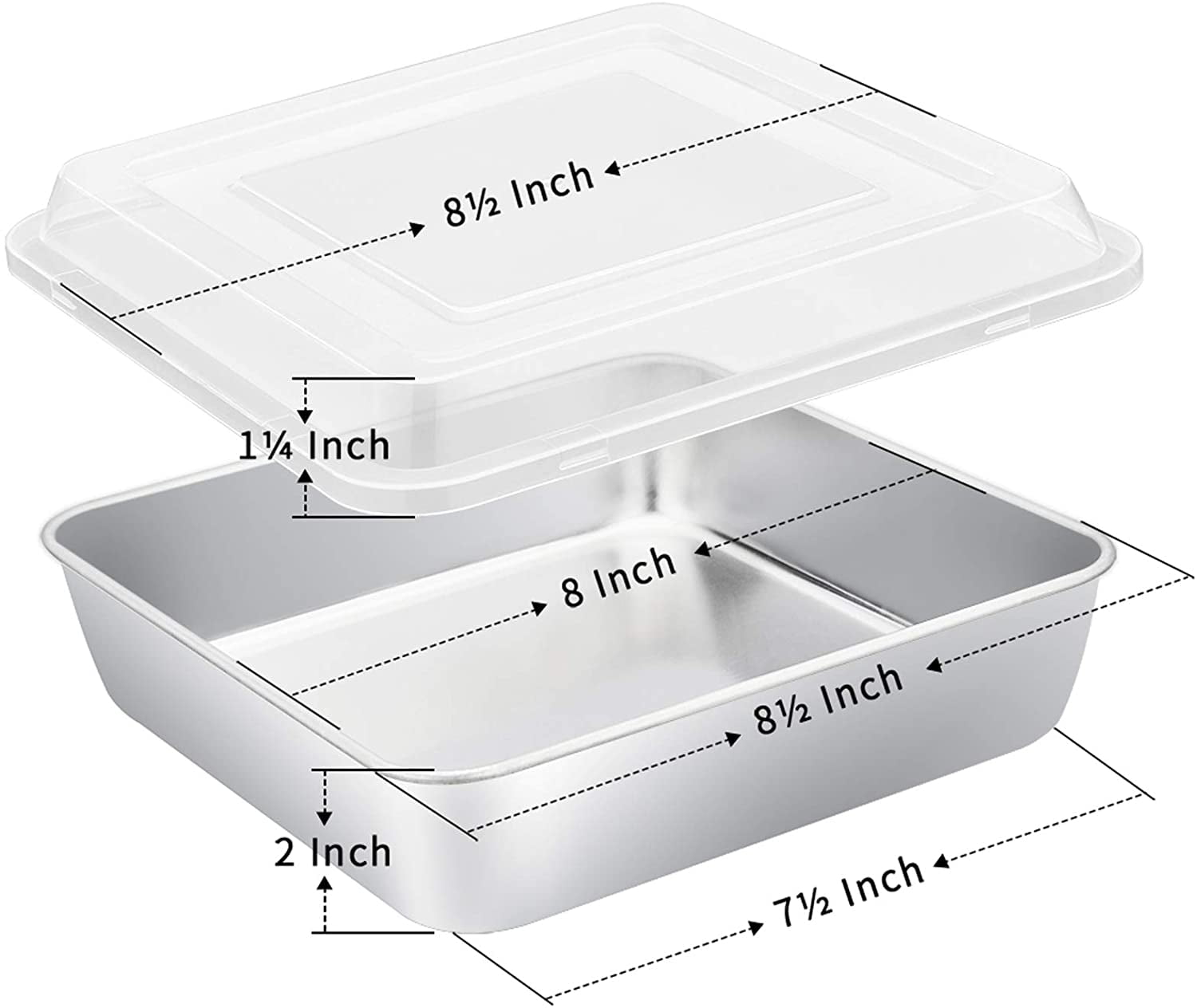 8 x 8 inch Baking Pan with Lid, VeSteel Square Cake Brownie Stainless Steel  Bakeware Set of 2, Non-Toxic & Healthy, Easy Clean & Dishwasher Safe 