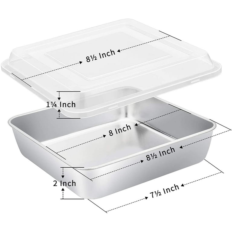 8 x 8 inch Baking Pan with Lid, Vesteel Square Cake Brownie Stainless Steel Bakeware Set of 2, Non-Toxic & Healthy, Easy Clean & Dishwasher Safe