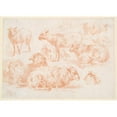 thumbnail image 2 of Jan Ryks 14x11 Gold Ornate Wood Frame and Double Matted Museum Art Print Titled - Studies Of&nbsp;Sheep, 2 of 4