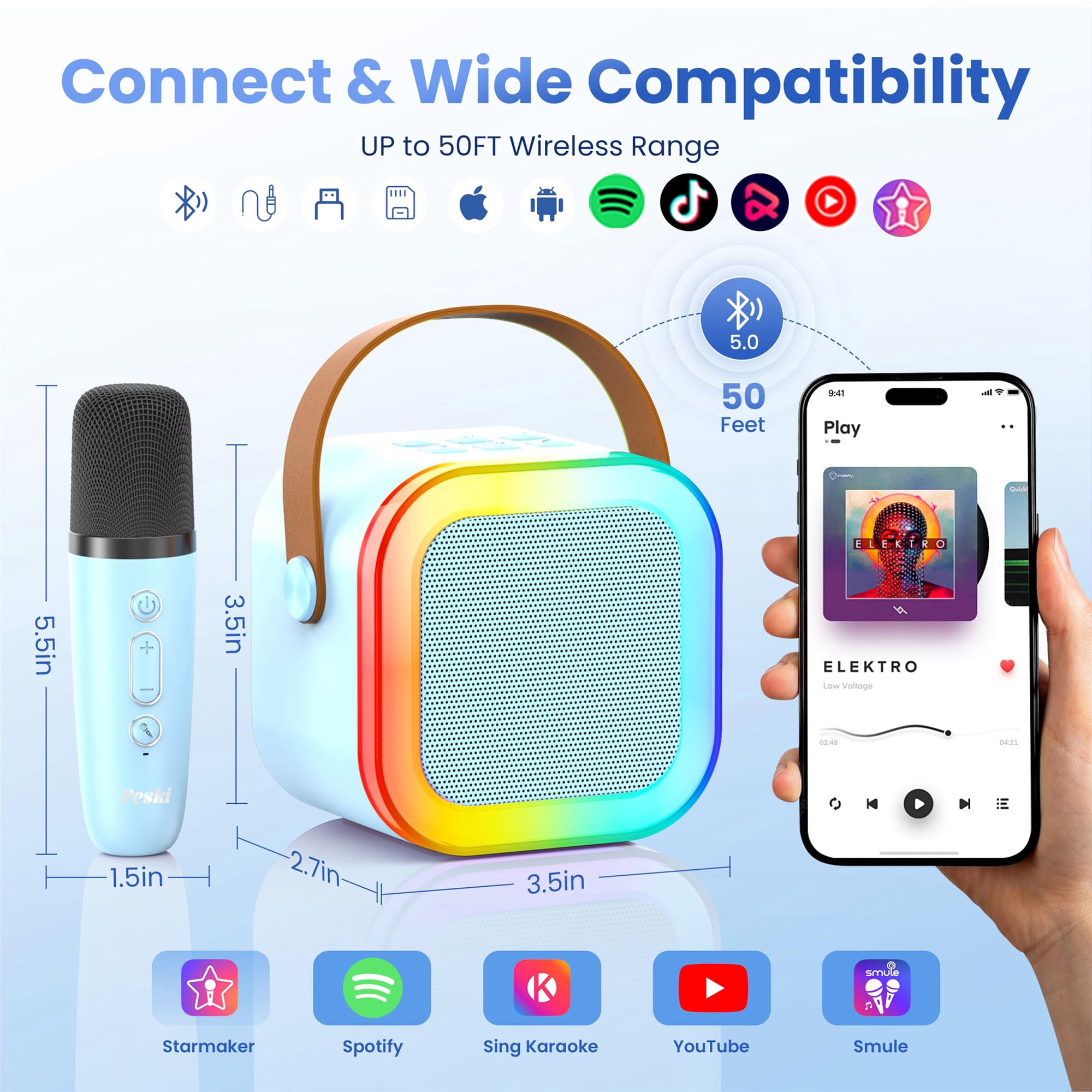 BONAOK Mini Karaoke Machine for Kids, Portable Karaoke Speaker with 2 Wilreless Microphones and Bluetooth for Home Party, Birthday Gifts for Girls(Blue)