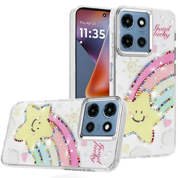 For Motorola Moto G 5G 2025 Resin Epoxy Design Diamond Metal Edged Hybrid Case - H