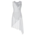 thumbnail image 3 of TSSOE Kids Girls Lyrical Modern Ballet Dance Dress Sleeveless Shiny Sequins Irregular Hem Gymnastics Skirt Leotard White 10, 3 of 5