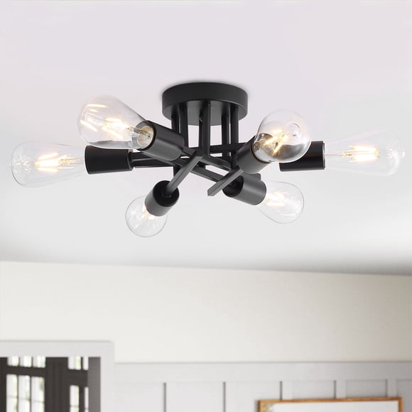 6-Light Industrial Flush Mount Ceiling Light, Black Ceiling Fixture for Living Room, Bedroom & Dining Room (12.6")