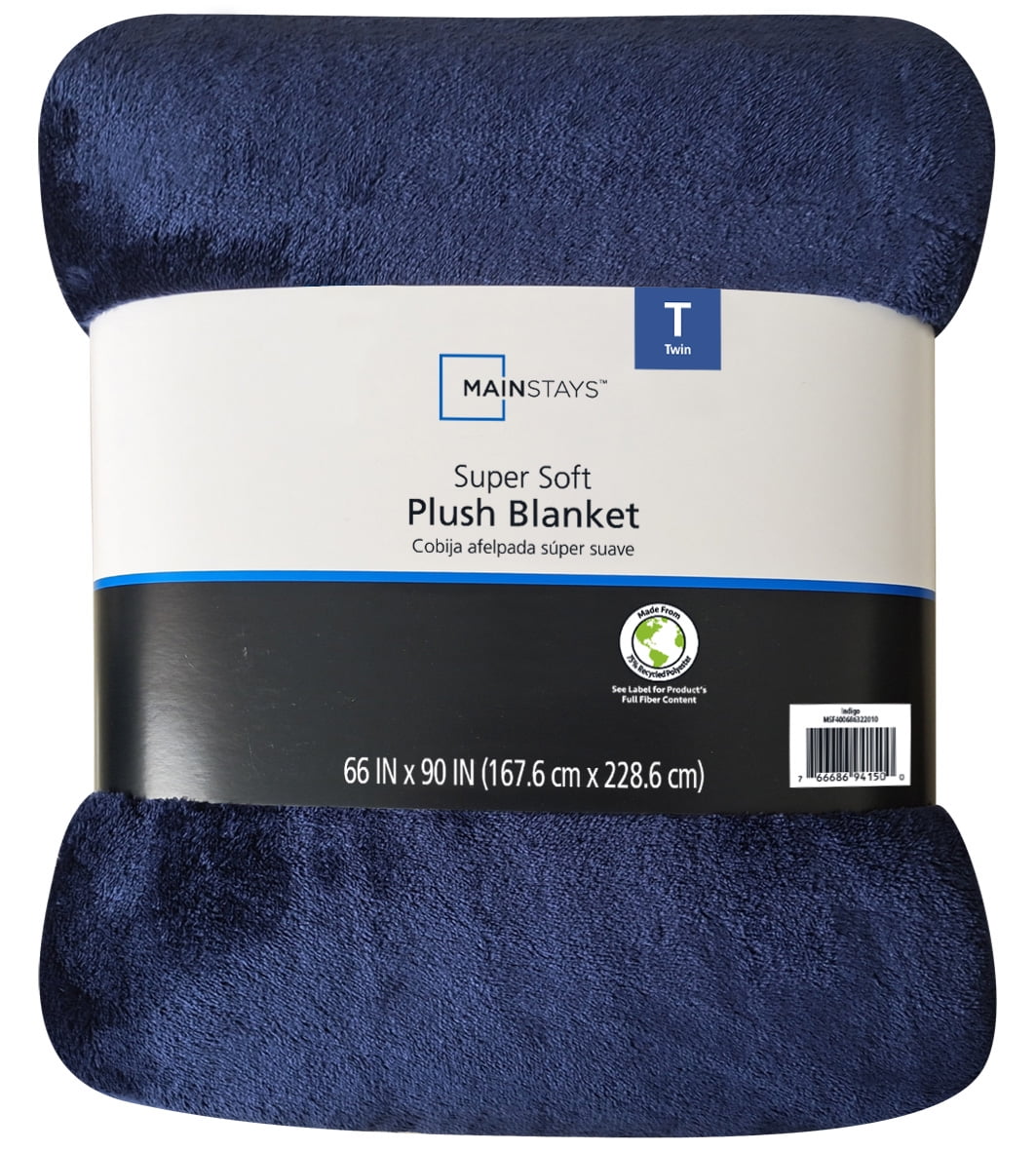Mainstays Super Soft Plush Blanket, Dark Blue, Twin, AdultT