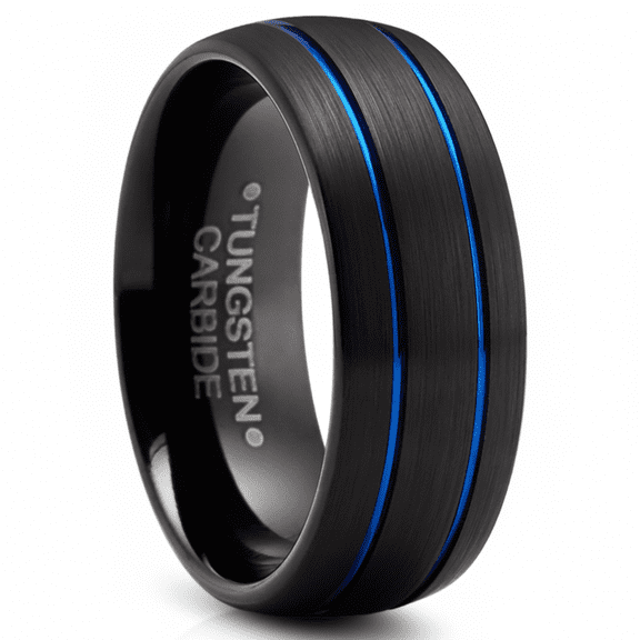Metal Masters Mens Tungsten Dome Brushed Wedding Band Engagement Ring Black Blue 8mm Comfort-Fit