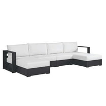Modular Lounge Sectional Sofa Set, Gray White, Aluminum Metal, Outdoor Patio Balcony Cafe Bistro Garden Hospitality Restaurant, Modern Contemporary HB36650
