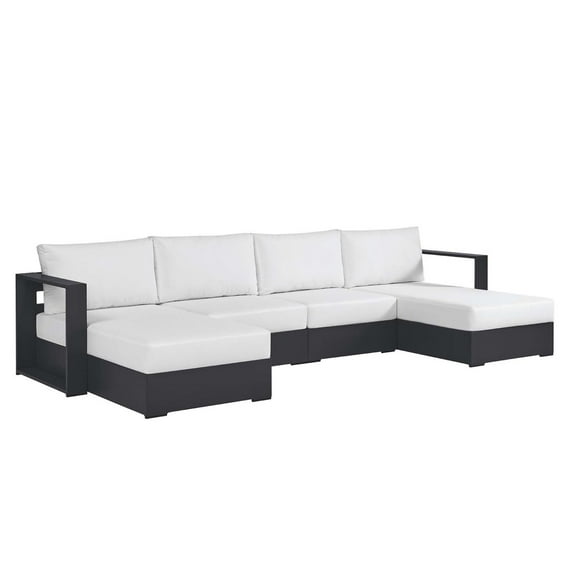 Modular Lounge Sectional Sofa Set, Gray White, Aluminum Metal, Outdoor Patio Balcony Cafe Bistro Garden Hospitality Restaurant, Modern Contemporary HB36650