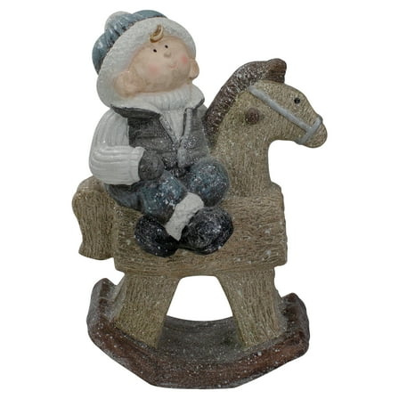 18" Sparkly Little Boy on Rocking Horse Decorative Christmas Tabletop Figure