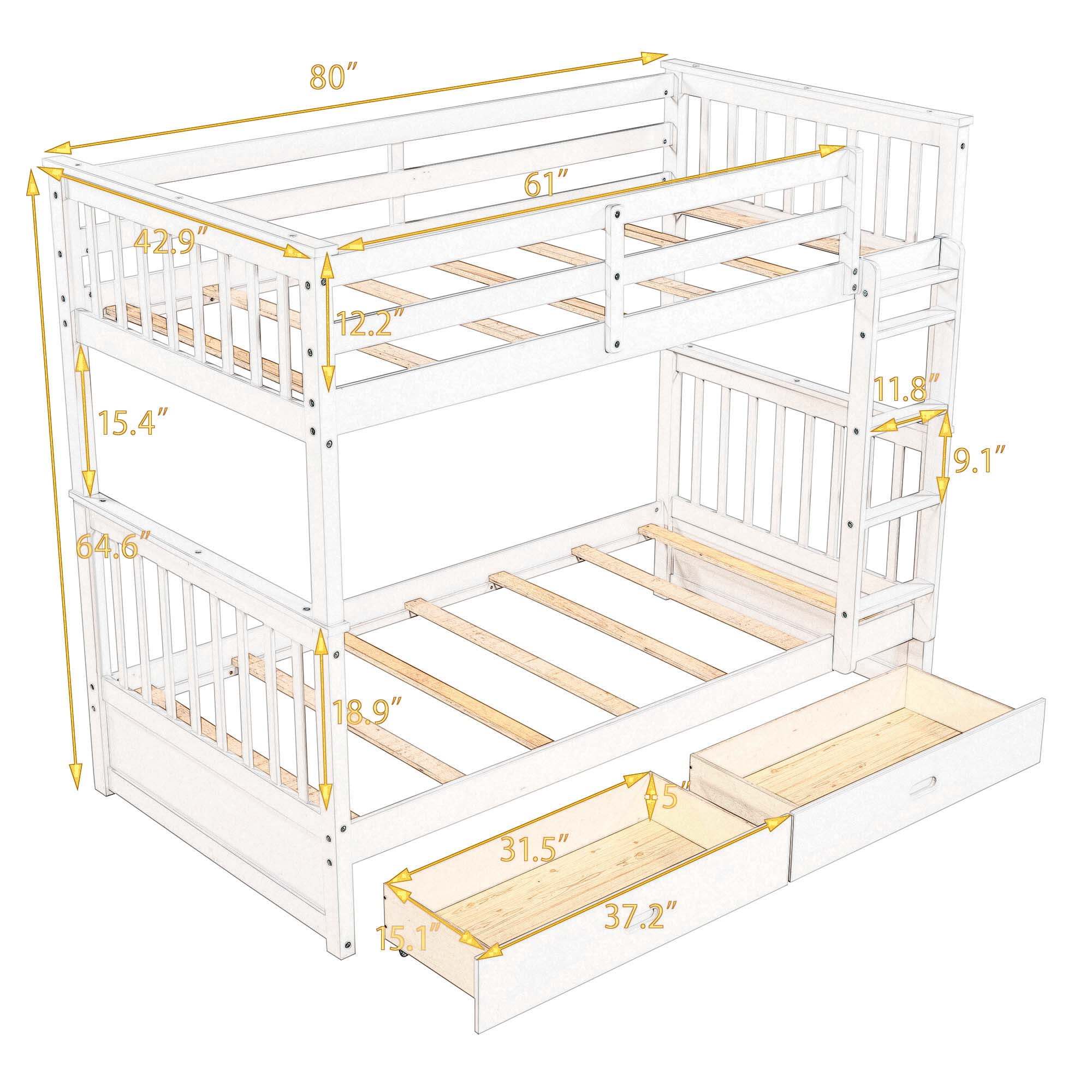 Aukfa Twin over Twin Bunk Bed with Two Storage Drawers, Wood Convertible Two Bed for Kids Teens - Espresso
