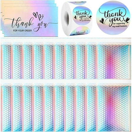 50 Pcs Metallic Bubble Mailers,Holographic Bubble Mailers 5.9 x 9.6 Inch,Self Seal Waterproof Shipping Bags,Poly Padded Envelopes for Mailing Packaging Small Business