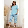 thumbnail image 4 of ValueVibe Women Plus Size Pajama Sets V-Neck Short Sleeve Pajamas 2 Piece Nightwear Floral Sleepwear, Blue 5XL, 4 of 9