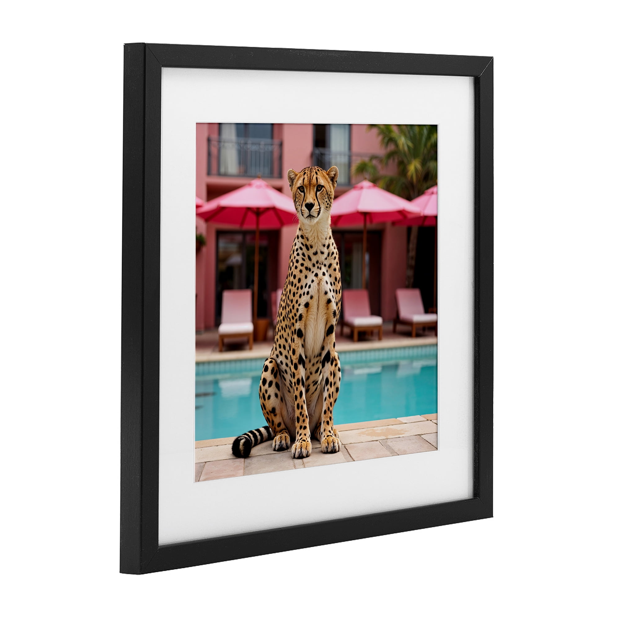 Cheetah Posed at Poolside Black Framed Print Under Glass, design by Lettered and Lined
