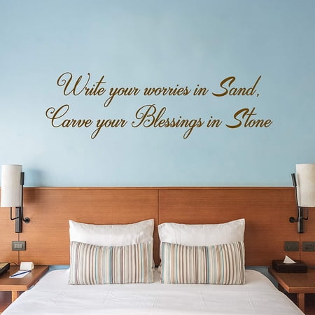 VWAQ Write Your Worries in Sand Carve Your Blessings in Stone Vinyl Wall Decal Inspirational Quotes Positive Stickers Encouraging Sayings