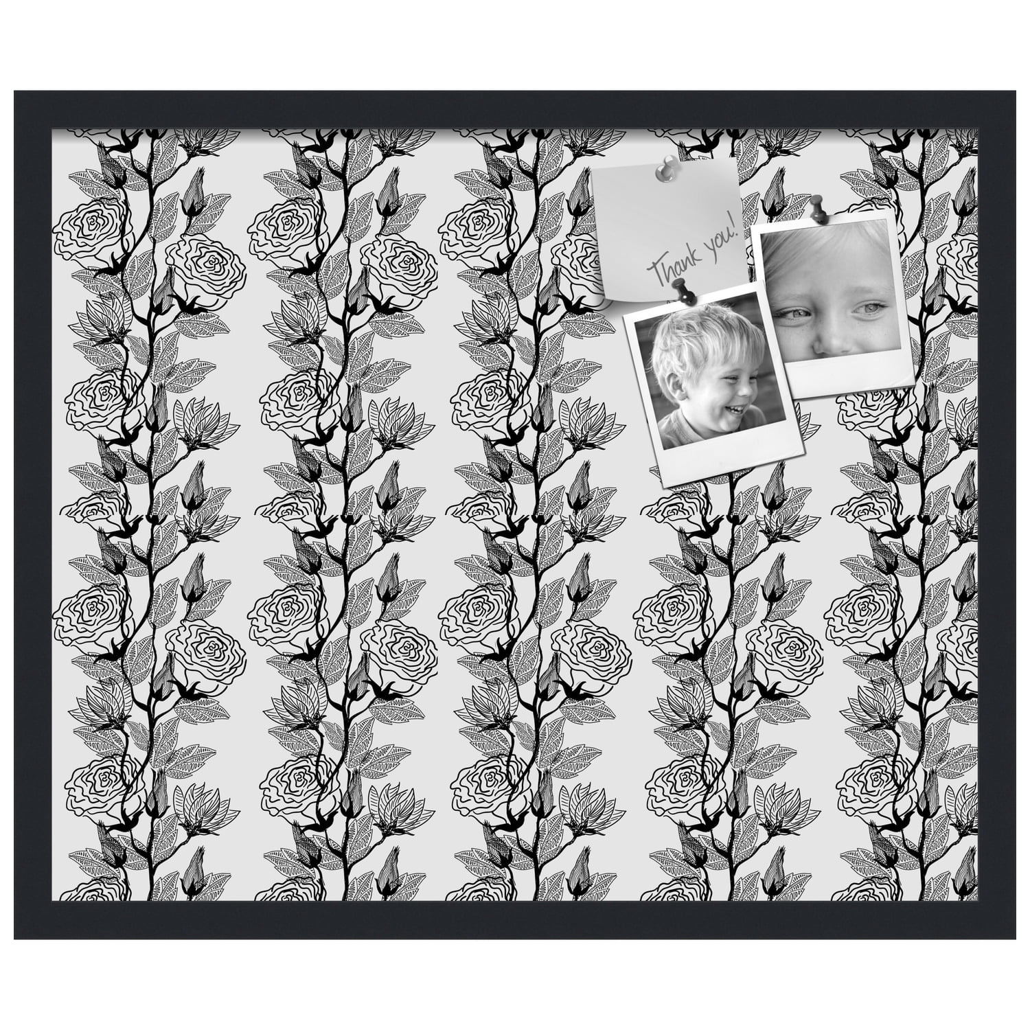 PinPix 24x20 Custom Cork Bulletin Board Floral Design Continuous Roses Poster Board Has a Fabric Style Canvas Finish, Framed in Floral Design Continuous Roses, by ArtToFrames (PinPix-204)