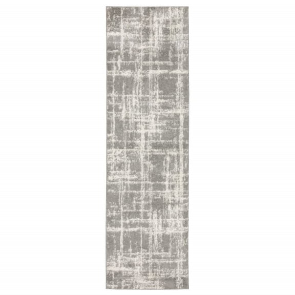 HomeRoots 509878 2 x 8 ft. Gray & Ivory Abstract Shag Power Loom Stain Resistant Runner Area Rug