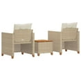 thumbnail image 3 of vidaXL 3 Piece Bistro Set with Cushions Beige Poly Rattan Acacia Wood, 3 of 5