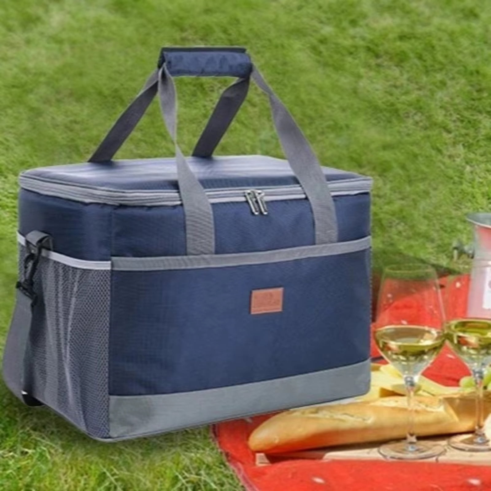 Large Outdoor Cooler Bag for Picnic and Camping, Waterproof Oxford Insulated Bag for Car Travel and Grocery Shopping，Blue