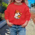 thumbnail image 2 of Tween Girls Pumpkin Skeleton Bat Ghost Sweatshirt Cute Print Long Sleeve Crewneck Pullover Kids Top Fall Winter School Outing Clothes Red Size 11-12T, 2 of 4