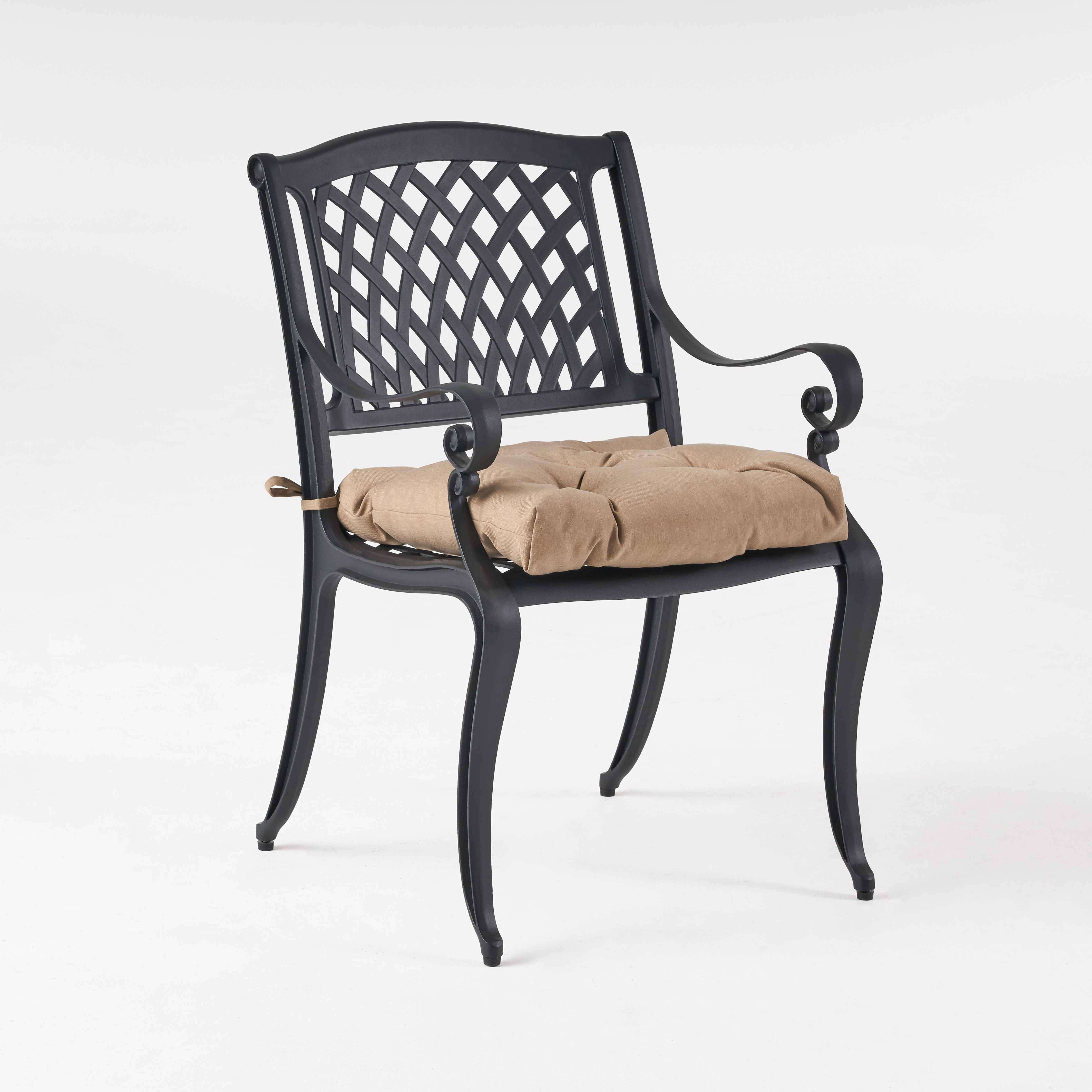 Brody Outdoor Cast Aluminum Dining Chair with Cushion, Set of 2, Antique Matte Black, Tuscany