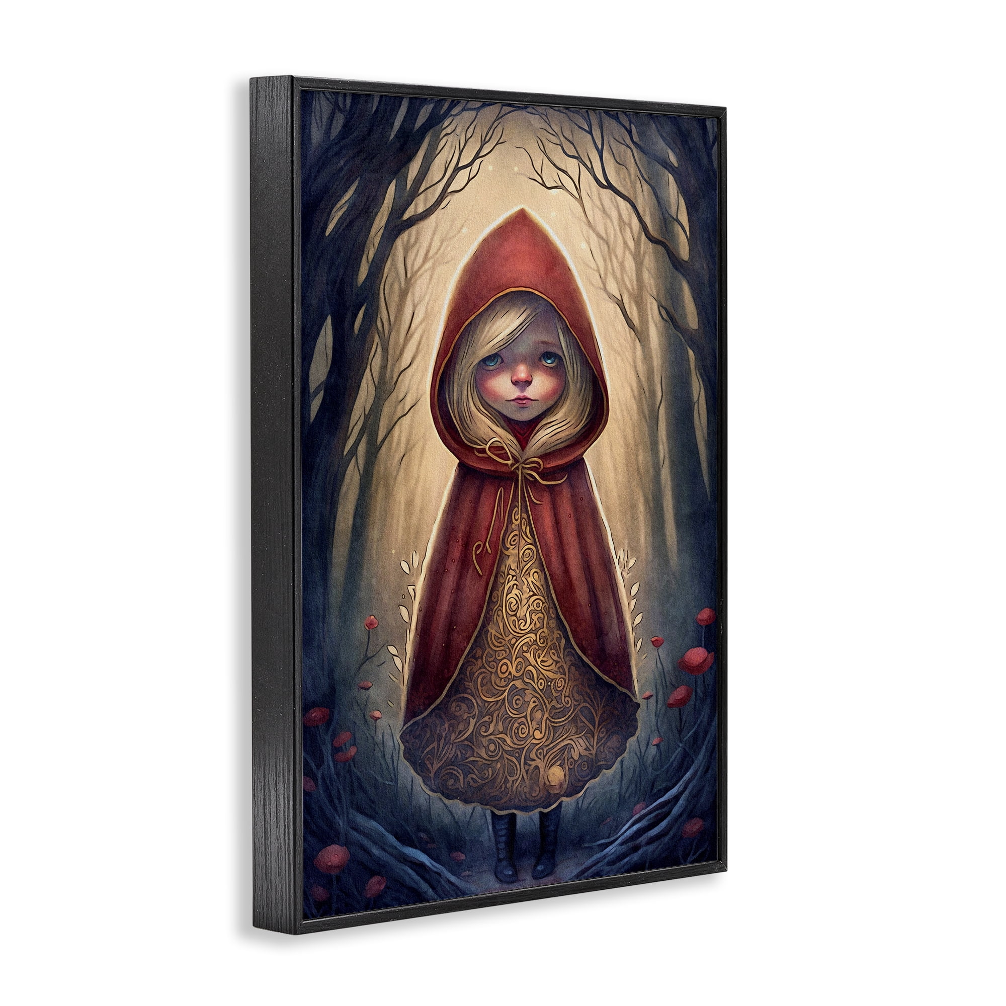 Stupell Industries Mystic Red Riding Hood Landscape Painting Black Framed Art Print Wall Art, 12 x 18