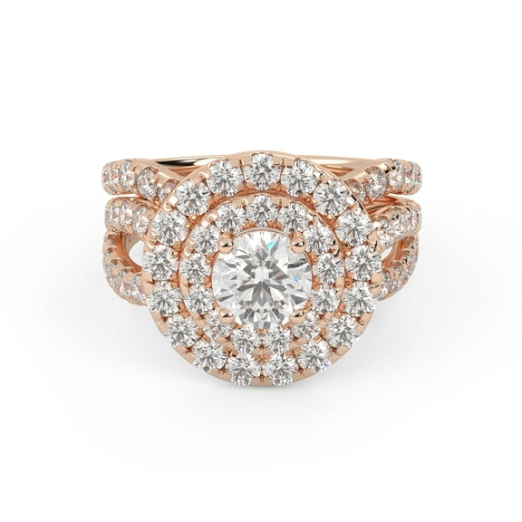AFFY Infinity Shank Double Halo Bridal Set Ring for Women, 6mm Round Cut Lab Created Moissanite Engagement Wedding Ring in 10K Solid Rose Gold Size-10