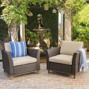 Davion Outdoor Aluminum Framed Wicker Club Chairs with Water Resistant Cushions (Set of 2), Khaki, Multibrown, Brown